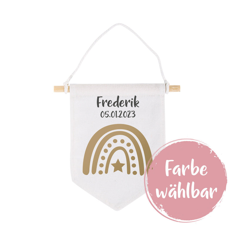 Personalisierter Stoffwimpel 18 × 20 cm mit Name und Geburtsdatum