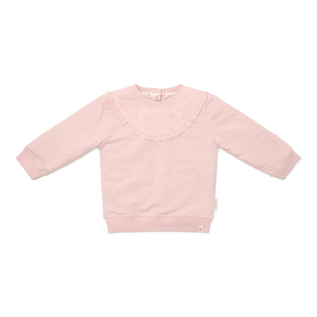 Pinkes Little Dutch Sweatshirt Lotus mit Rüschen- und Spitzendetails am Halsausschnitt