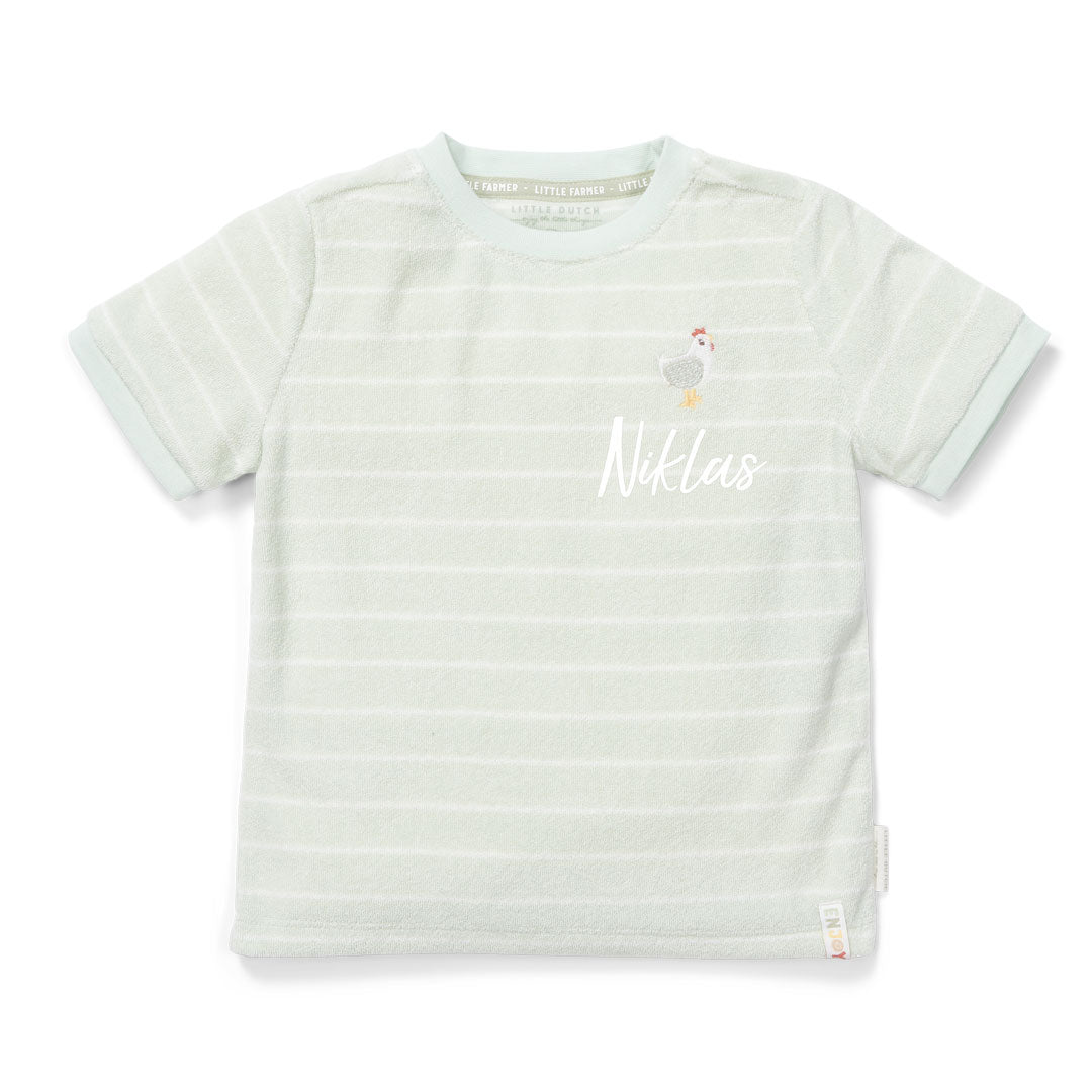 Frottee-T-Shirt Farm Green Stripes von Little Dutch in Grün gestreift