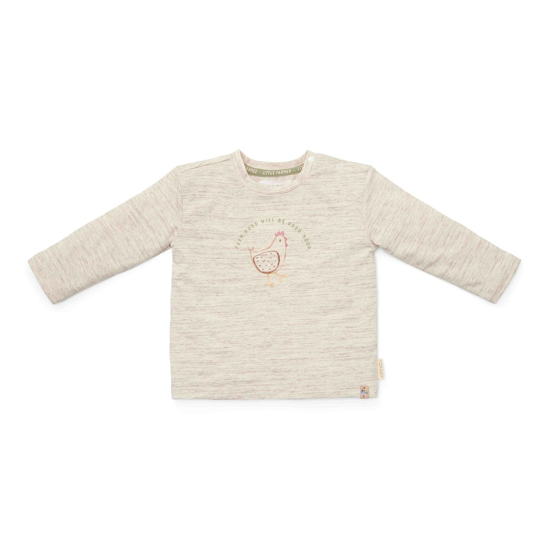 Cremefarbenes Little Farm Langarmshirt für Babys und Kinder – Produktansicht