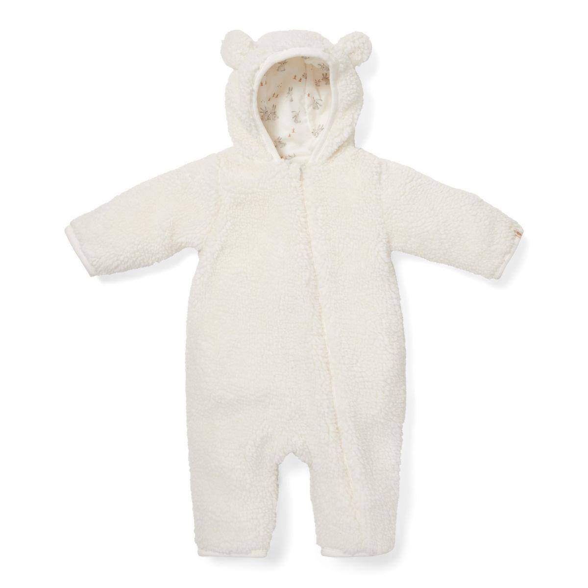 Teddy-Strampler Baby Bunny Off White Größe 50/56 – Vorderansicht des gefütterten Baby-Overalls