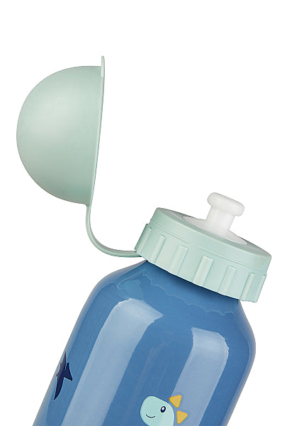 Sterntaler Trinkflasche Dino Rexi in Mittelblau – Aluminium-Kinderflasche mit Dinomotiv für Kindergarten, Schule und unterwegs