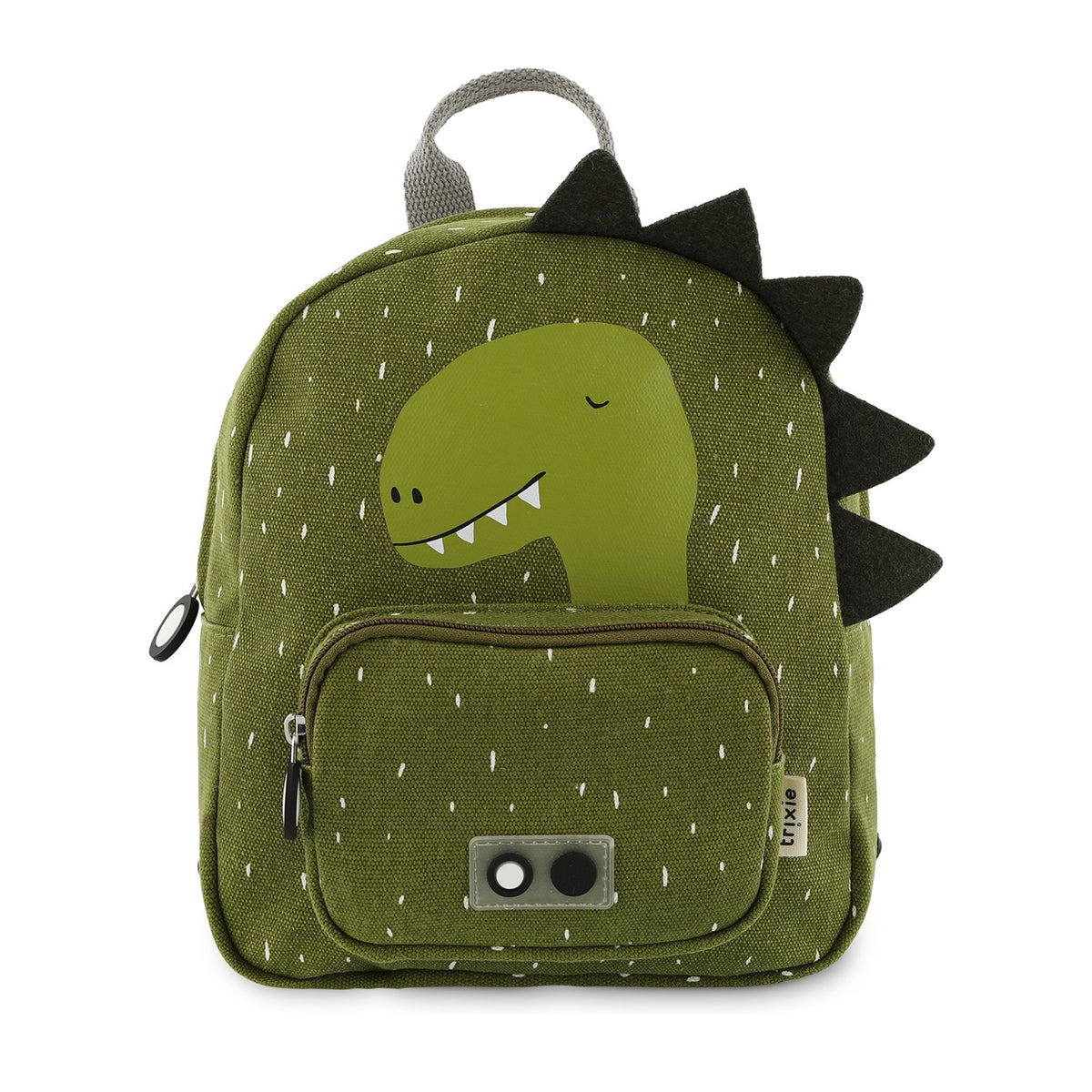 Trixie Kinder-Rucksack Herr Dino in Grün – kleiner wasserabweisender Tierrucksack mit Frontfach und gepolsterten Schultergurten