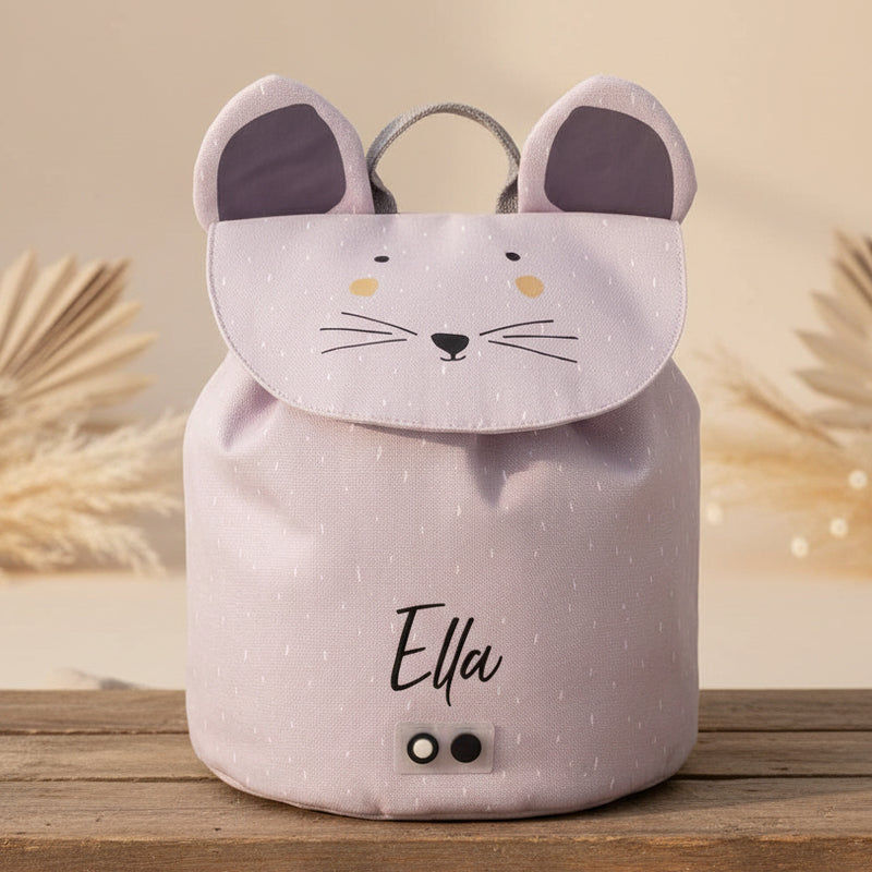 Personalisierter Trixie Mini-Rucksack Frau Maus mit Name – Kinder-Rucksack mit Mausmotiv für Kindergarten, Schwimmbad und Spielplatz