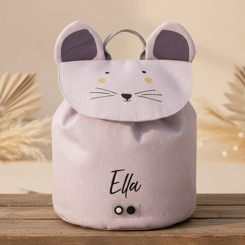 Personalisierter Trixie Mini-Rucksack Frau Maus mit Name – Kinder-Rucksack mit Mausmotiv für Kindergarten, Schwimmbad und Spielplatz