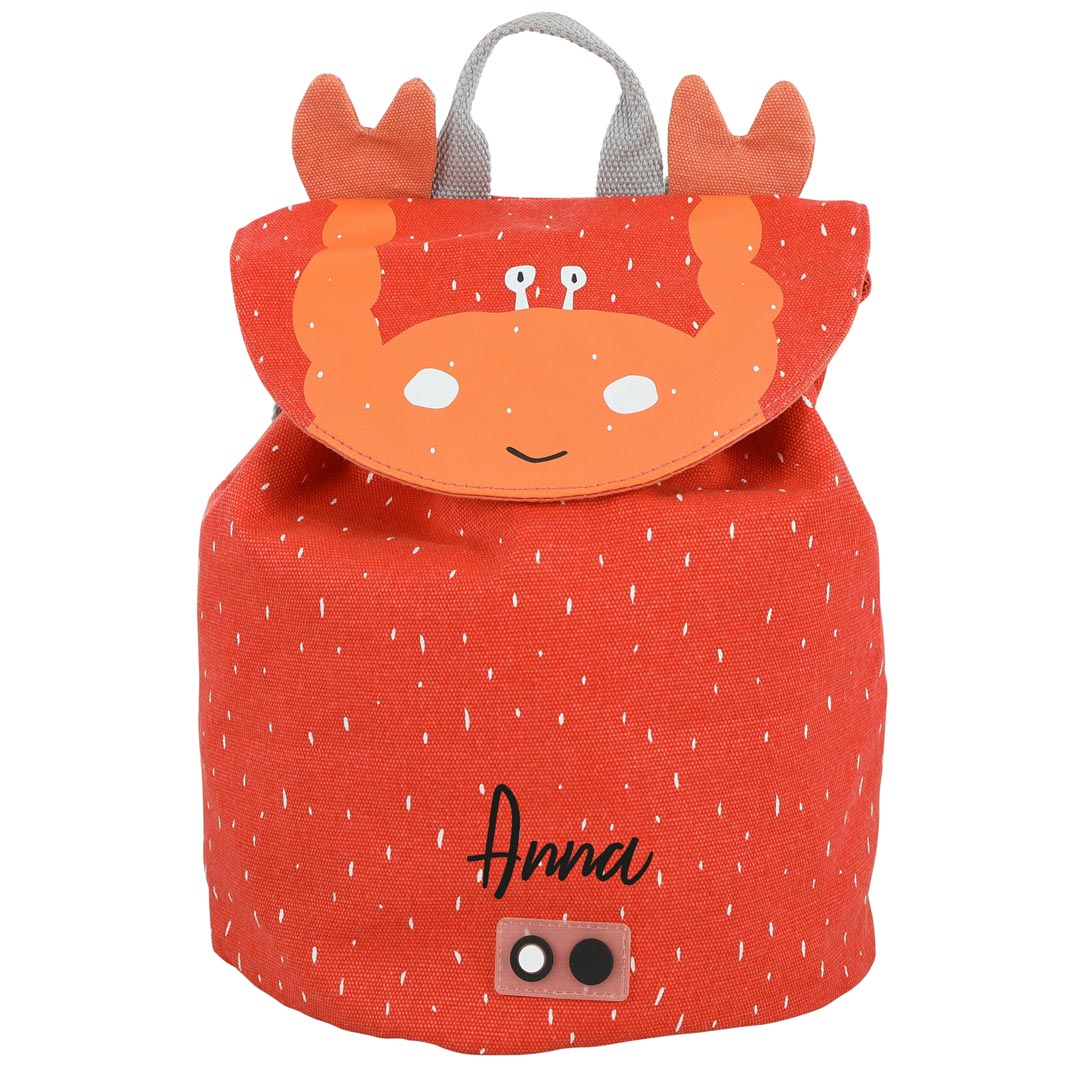 Trixie Mini-Rucksack Frau Krabbe in Rot – Kinder-Rucksack aus Bio-Baumwolle mit Krabbenmotiv, Magnetknopf und Zugband
