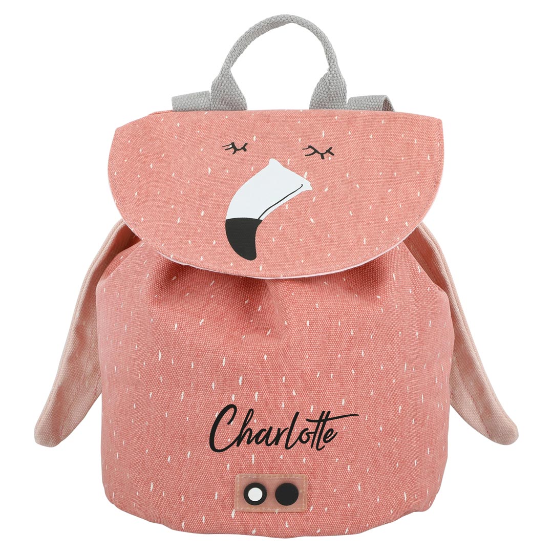 Trixie Mini-Rucksack Frau Flamingo in Pink – wasserabweisender Kinder-Rucksack aus Bio-Baumwolle für Kindergarten und Freizeit