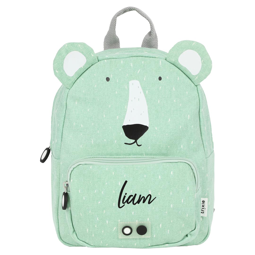 Personalisierter Trixie Kinder-Rucksack Herr Eisbär in Mint mit Name – Rucksack mit Polarbärmotiv für Kindergarten und Ausflüge