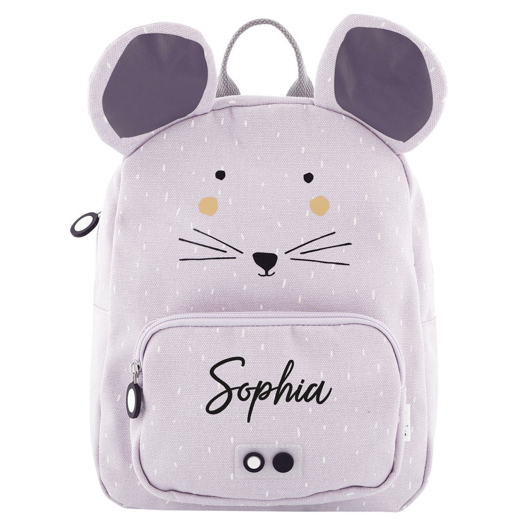 Personalisierter Trixie Kinder-Rucksack Frau Maus mit Name – Rucksack mit Mausmotiv, Frontfach und Brustgurt für Kindergarten und Alltag