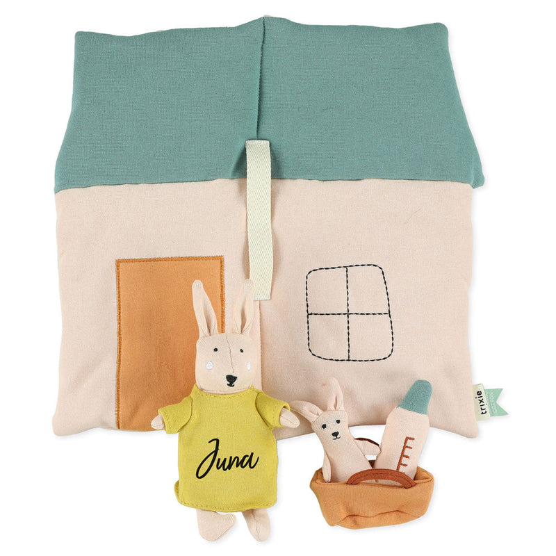 Trixie Puppenwelt Heim mit Frau Hase und Baby im tragbaren Stoffhaus