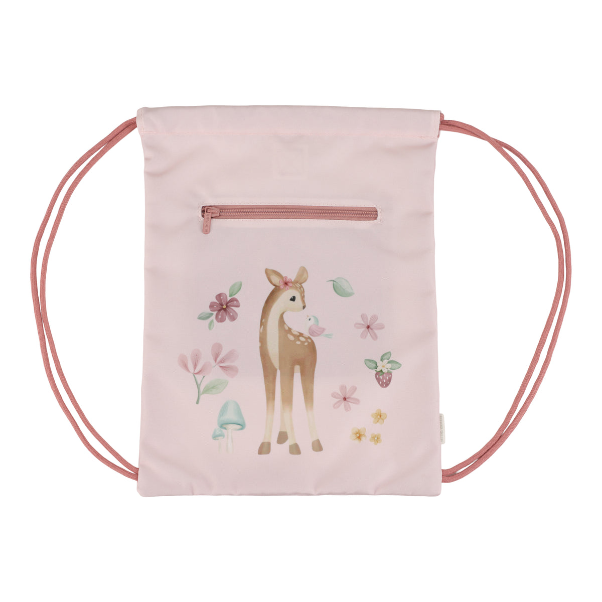Little Dutch Turnbeutel Fairy Garden in Pink – Kinderbeutel aus recyceltem Polyester mit Kordelzügen und Reißverschlusstasche