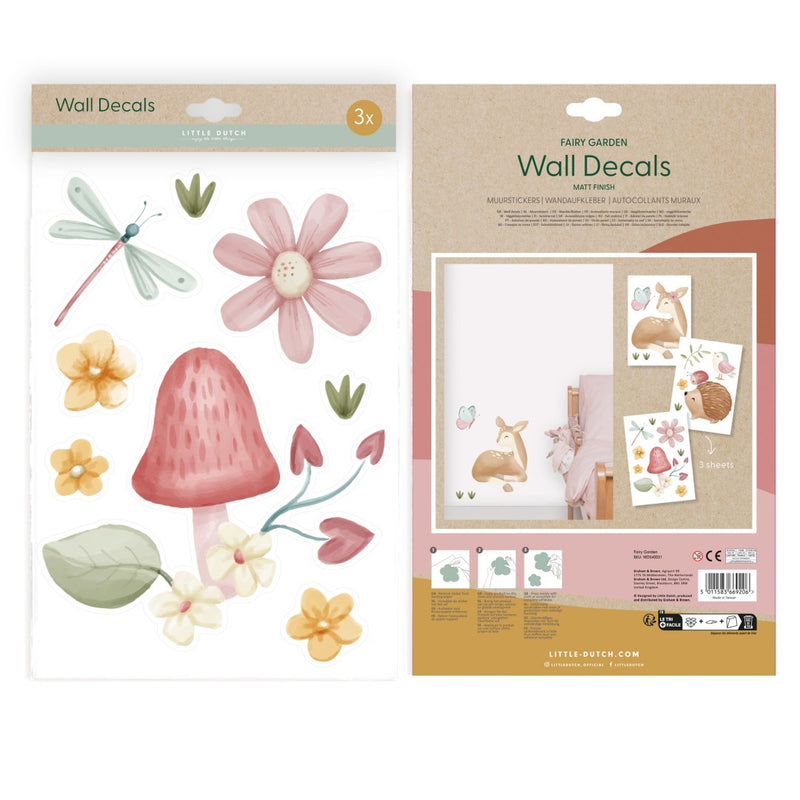 Fairy Garden Wandsticker mit Reh, Blumen, Vogel, Igel und Schmetterling