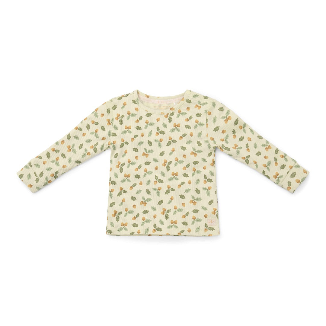 Zweiteiliger Little Dutch Pyjama Acorns & Leaves in Grün mit Eichel- und Blätterprint – bequeme Nachtwäsche für Kinder