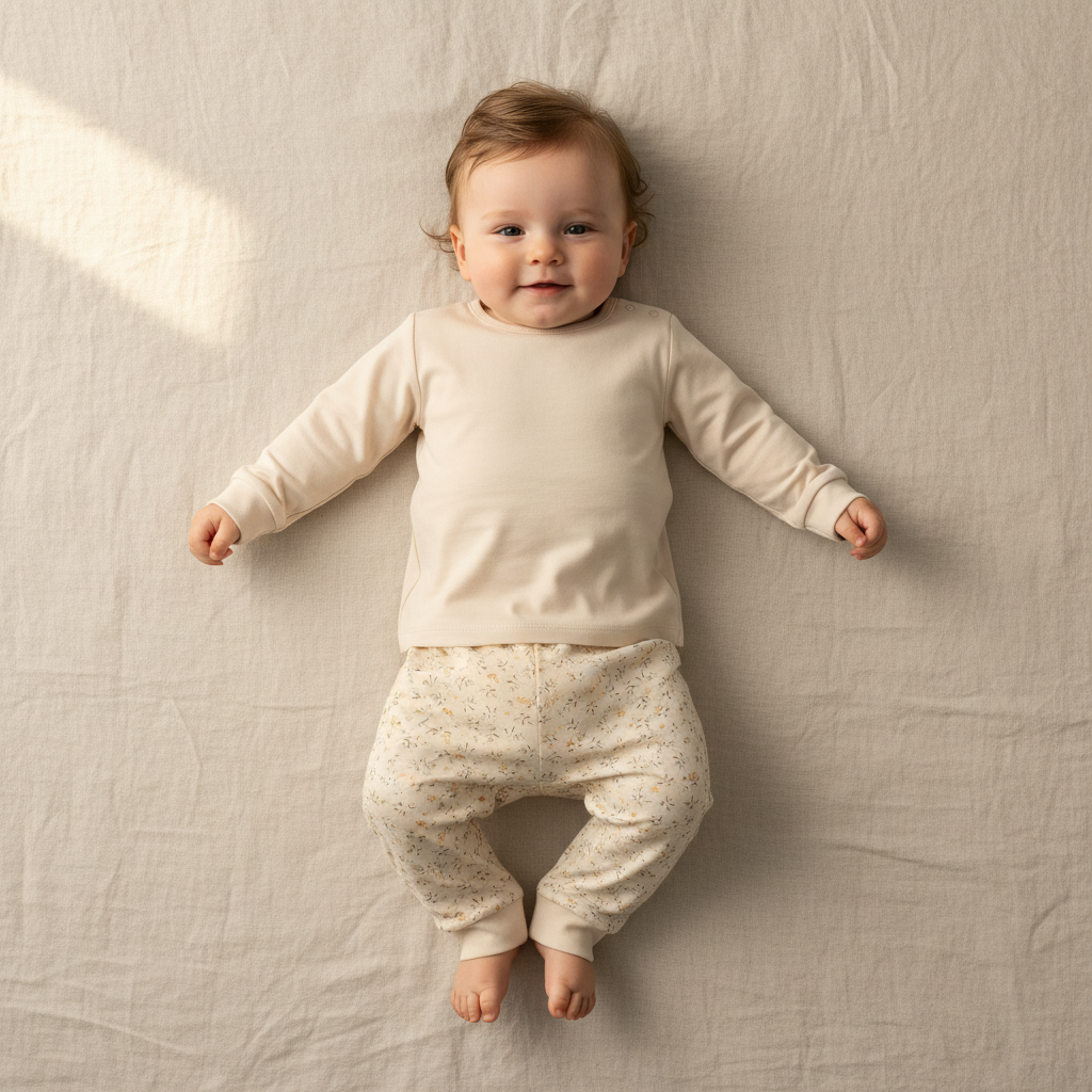 Little Dutch zweiteiliger Pyjama Fairy Leaves Sleeping Deer in Sand mit Langarmshirt und Hose