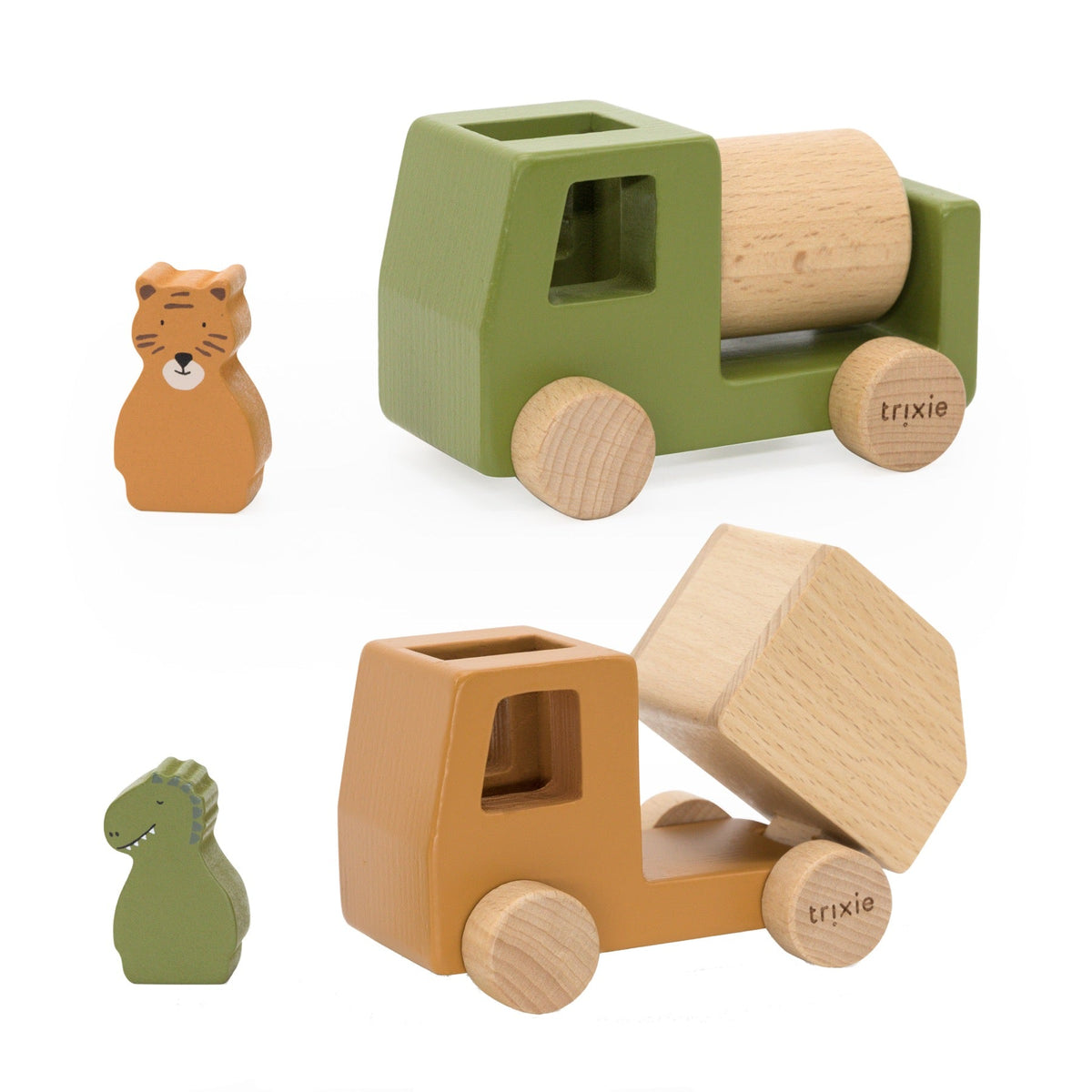 Holz-Baufahrzeuge mit Tieren – Produktansicht