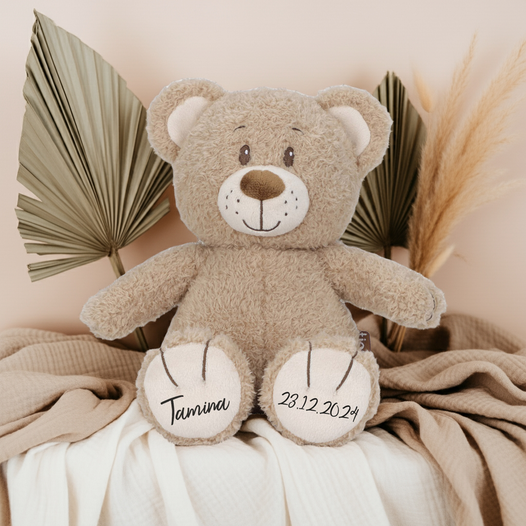 Braunes Teddybär-Kuscheltier mit Name personalisiert, geeignet ab Geburt