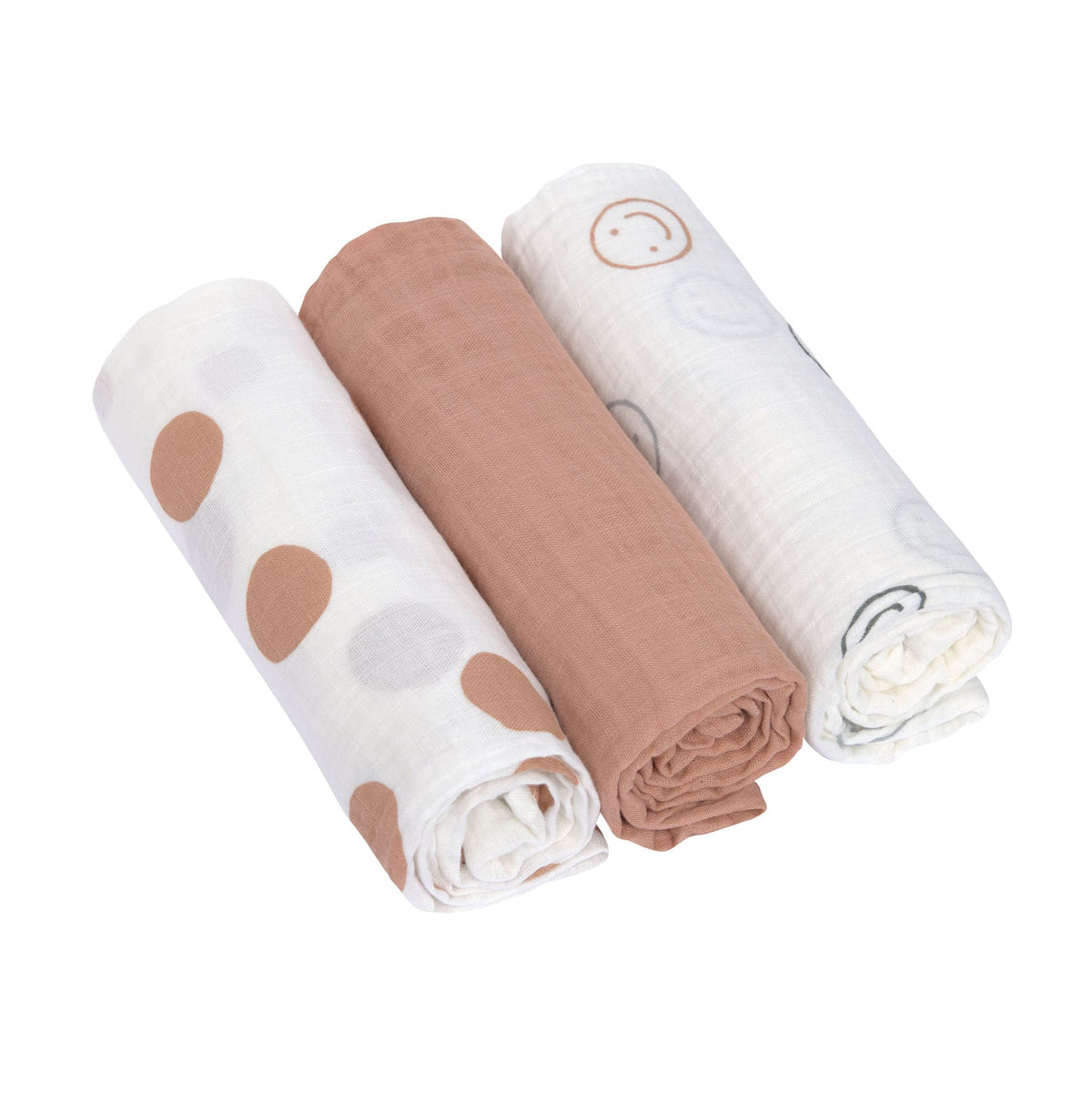 Lässig Tiny Smile Musselintücher Beige im 3er-Set, 85 × 85 cm