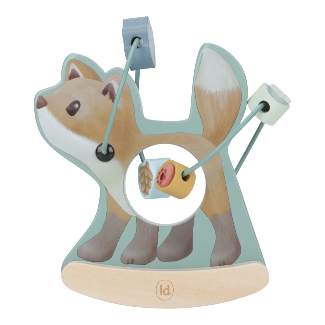Holz-Motorikschleife mit Fuchs und beweglichen Perlen