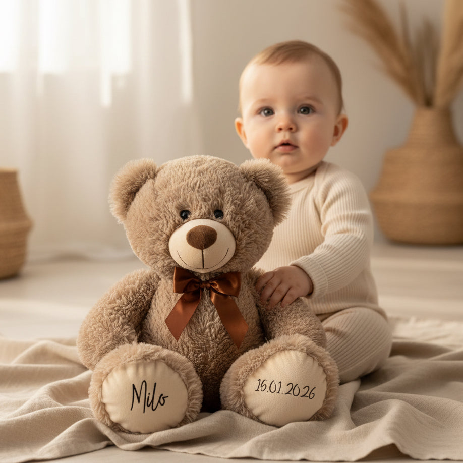 Oso de peluche personalizado 54 cm marrón claro - Regalo para nacimiento y bautizo