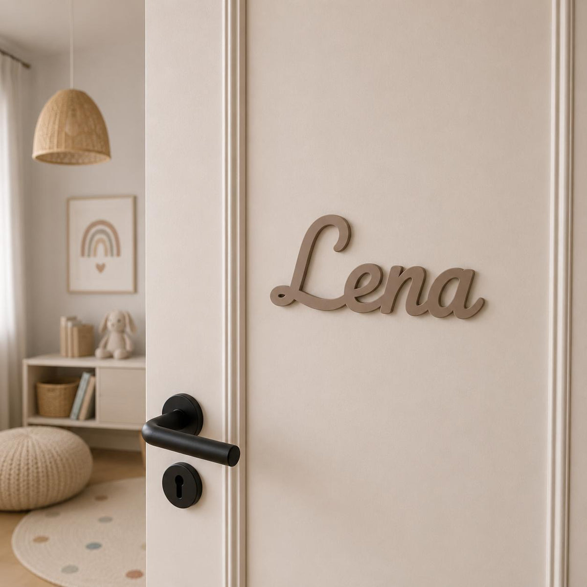 Personalisiertes Türschild in Beige mit dem Namen Marie – 3D-gedruckte Namensdeko aus PLA fürs Kinderzimmer