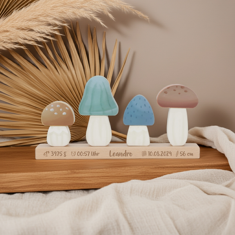 Personalisierte Stapel-Pilze Forest Friends zur Geburt mit Name – Produktansicht