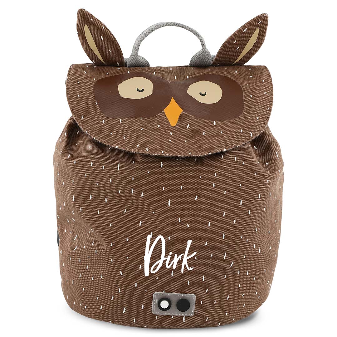 Trixie Rucksack Mini Herr Eule personalisiert mit Namen – kompakter Kinderbeutel mit Eulenmotiv und Kordelverschluss