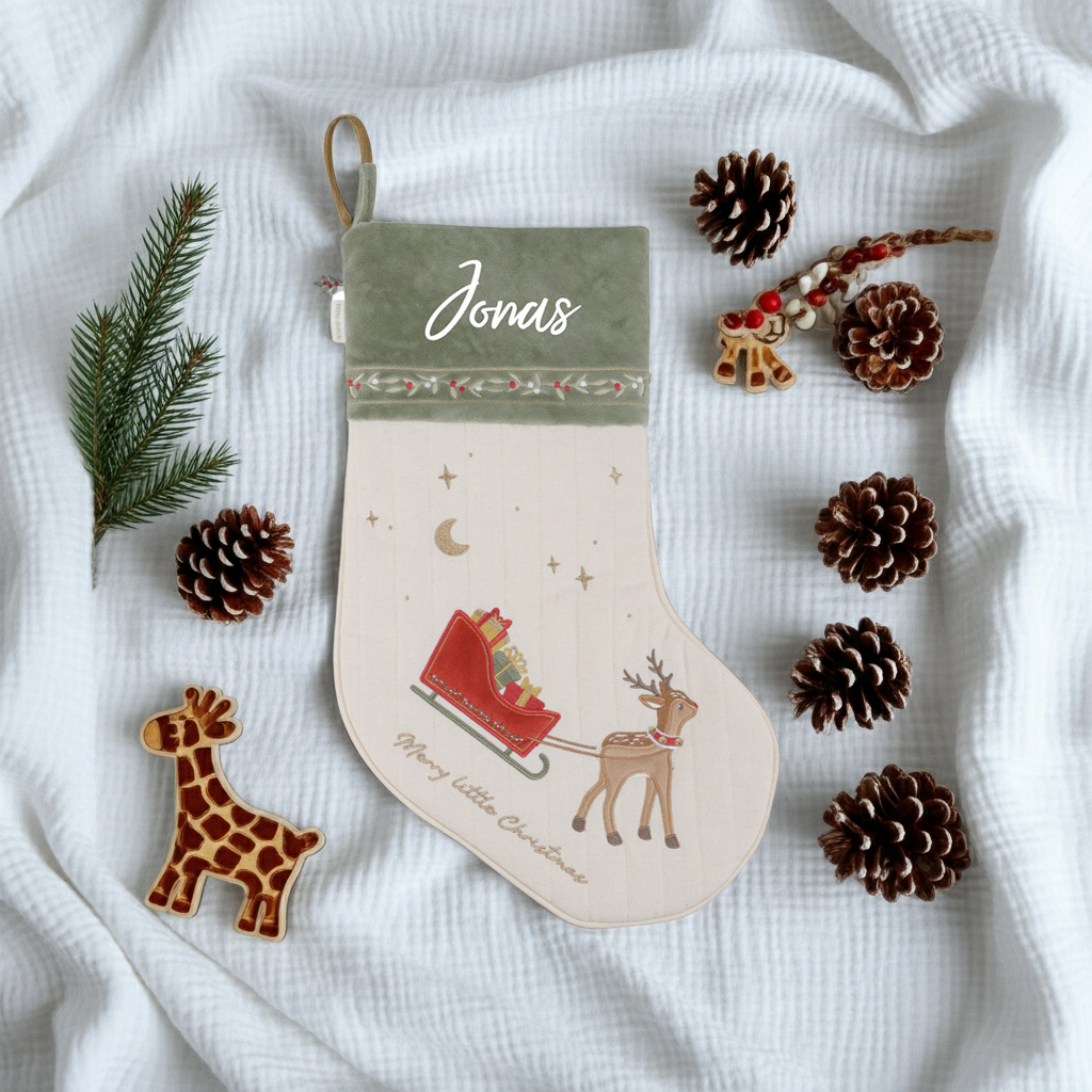Little Dutch Weihnachtsstrumpf in Grün mit festlichen Stickmotiven und Personalisierungsoption
